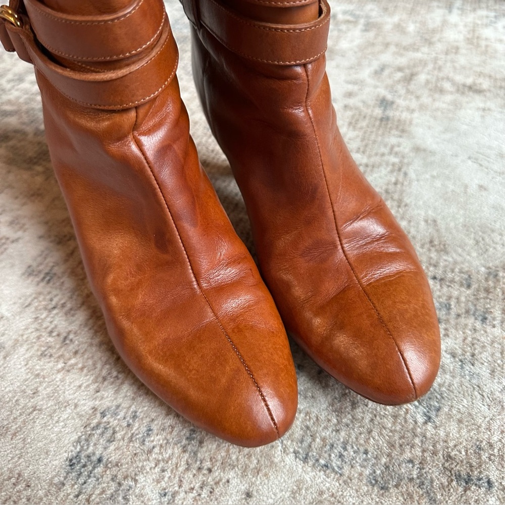 Loeffler Randall Cognac Leather Knee Boots 6B D-Ring Buckle Italy - Picture 8 of 8